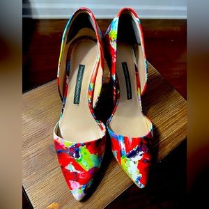 French Connection Womens Elvia Leather Red Multicolor D’Orsay Pumps